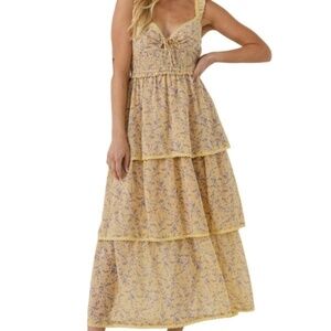 Endless Rose Yellow Floral Tiered Maxi Dress